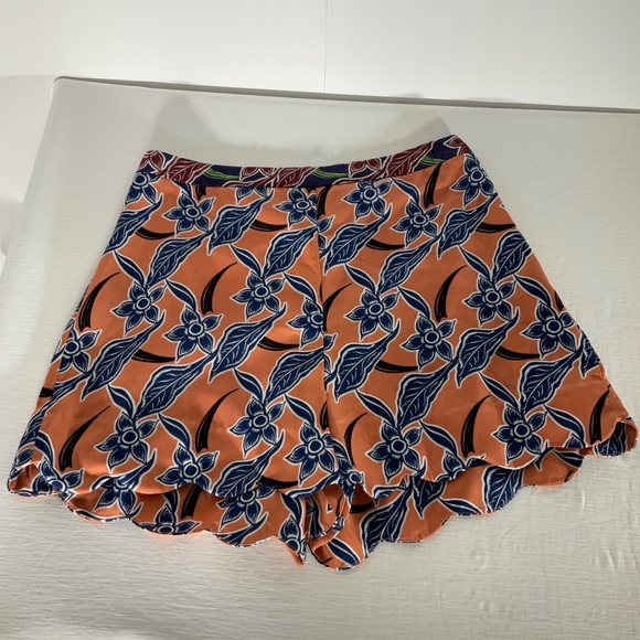 Topshop Floaty Short Orange w/Blue Floral Design Side Zipper Scalloped Hem Sz 4 - Picture 10 of 14
